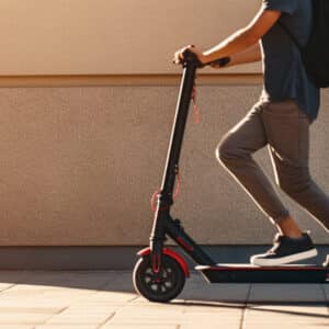 a boy riding an electric scooter on a sidewalk