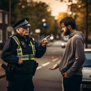 A man talking to a police officer after getting in an accident 