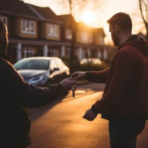 Man handing over his car keys to a friend