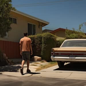 man walking towards his car