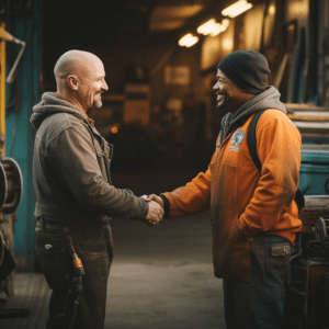 A man seeking help from a mechanic for his gas leak