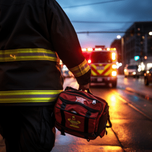 A paramedic responding to the scene of a car accident 