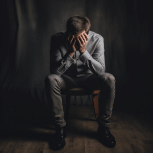 Man upset sitting on a chair