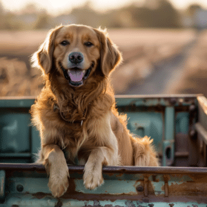 Golden Retriever in a truck