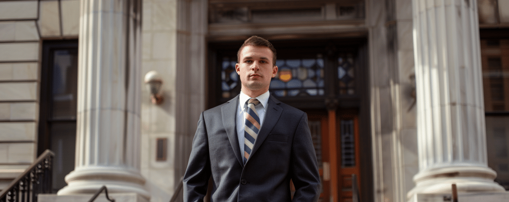 Lawyer outside court house