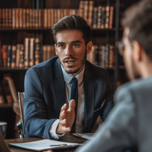 Lawyer talking to client