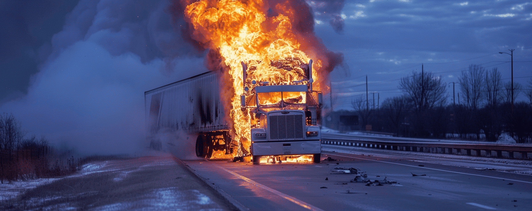 Semi-truck on fire