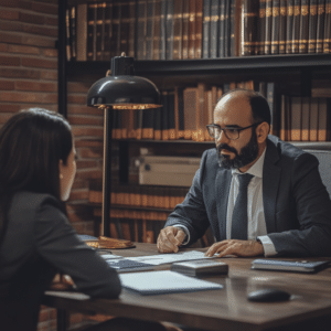 A lawyer patiently listening to his client