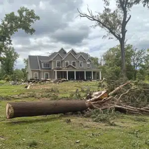 A fallen tree near a property premises.