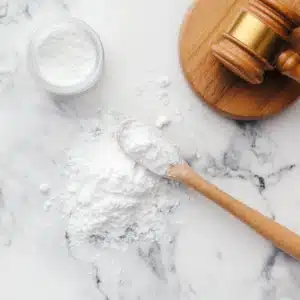 A gavel kept near talcum powder.