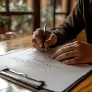 Man signing insurance papers.