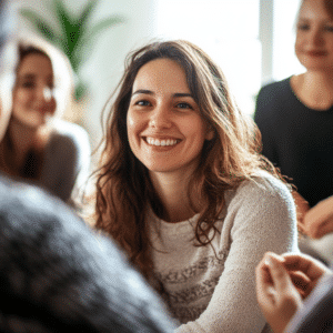 A TBI survivor with her support group