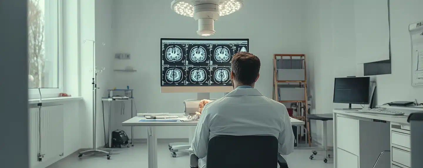 A doctor checking brain scans.