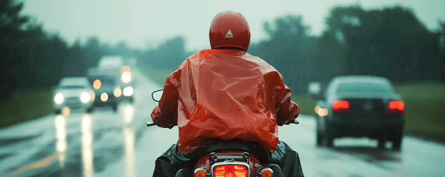 Riding motorcycle in heavy rains.