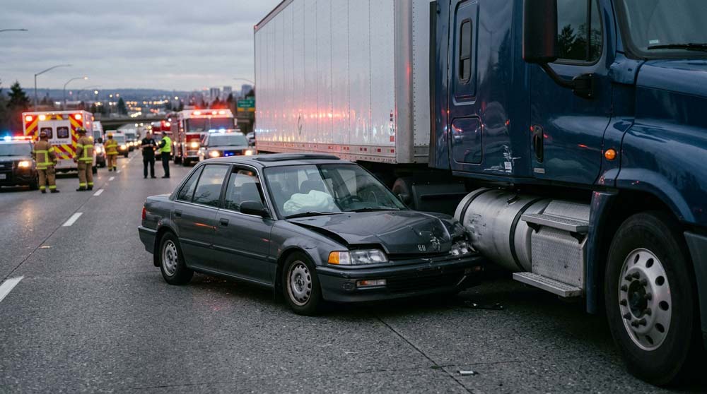 Car and truck after accident