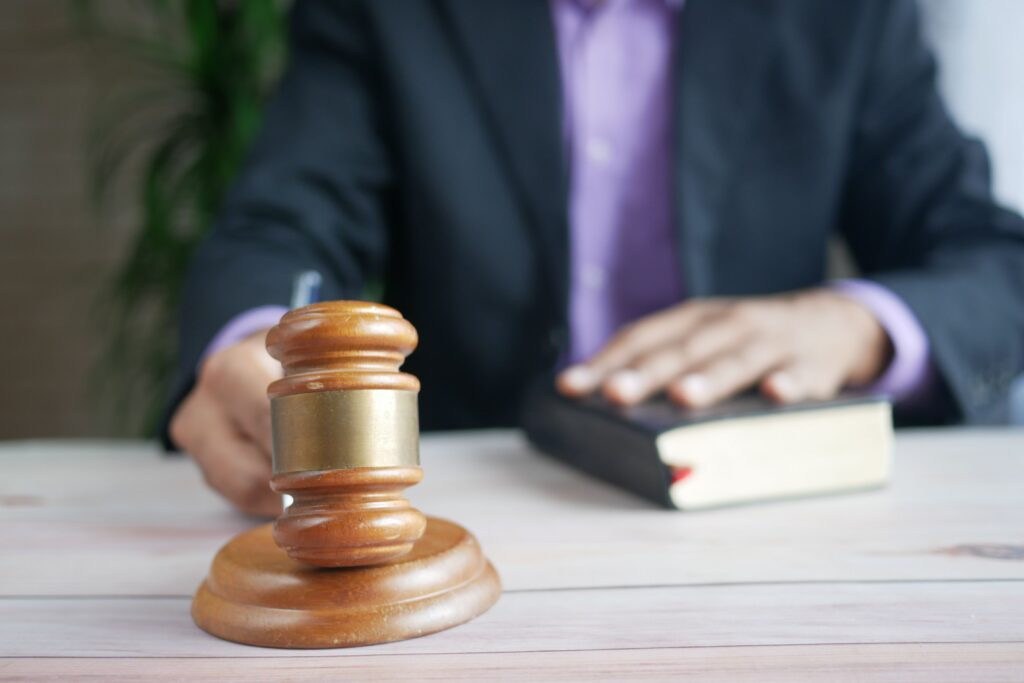 Wooden judge's gavel symbolizing courtroom proceedings